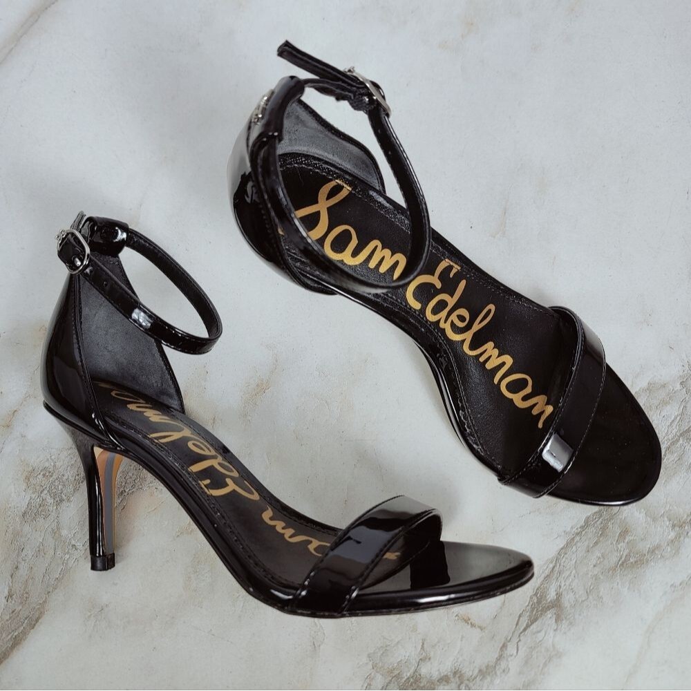 EUC Sam Edelman Patti Black Patent Leather Ankle Strap Dress Sandals Heels, 4